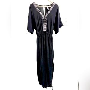 American Rag Black V -Neck Embroidered Jumpsuit Size Large